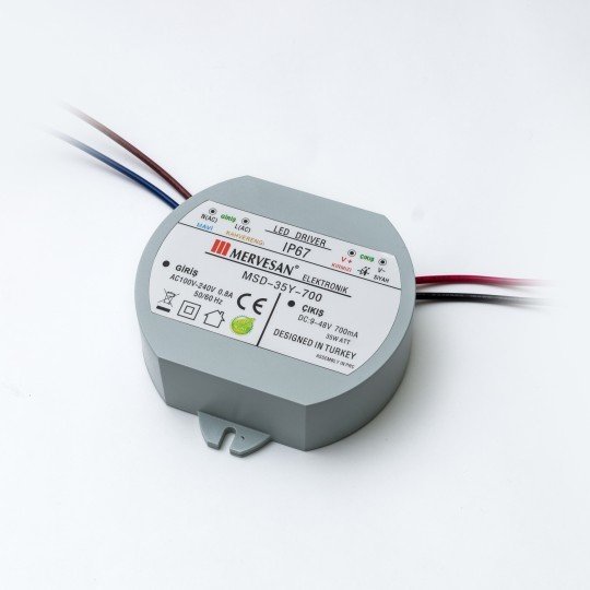 MSD-35Y-700 35W 9-48Vdc/700mA Dairesel Sabit Akım IP67 Led Sürücü