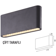 12W Siyah Kasa Bahçe Duvar Led Aplik
